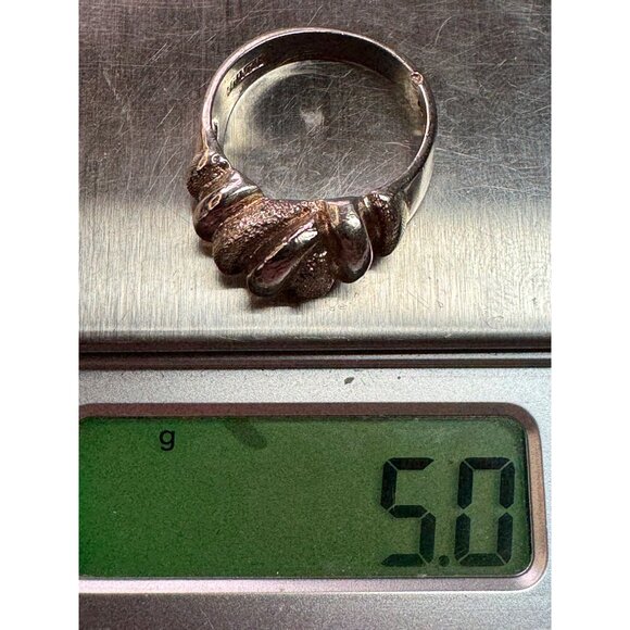 Estate Sterling Silver 925 Textured Dome Band Ring Size 6 Wide Design 5.0g - Picture 8 of 8